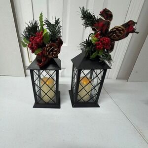 2 Black Metal Led Christmas Lanterns.